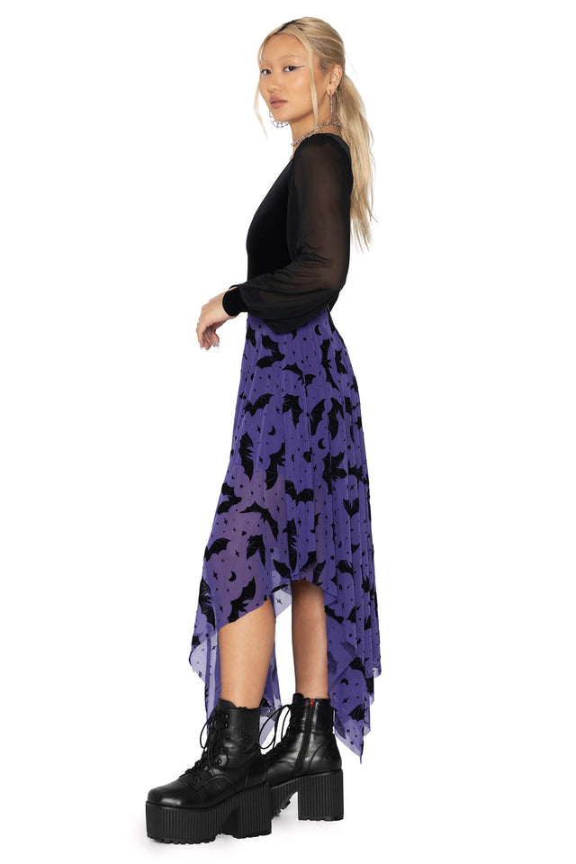 Flock Of Bats Purple Handkerchief Skirt