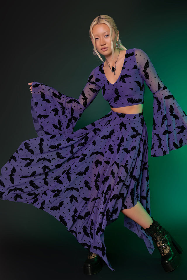 Flock Of Bats Purple Handkerchief Skirt