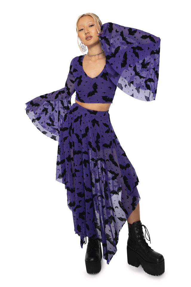 Flock Of Bats Purple Handkerchief Skirt