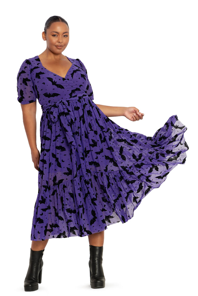 Flock Of Bats Purple Wrap Midaxi Dress - Limited BlackMilk Clothing Flock Of Bats Purple Wrap Midaxi Dress - Limited BlackMilk Clothing