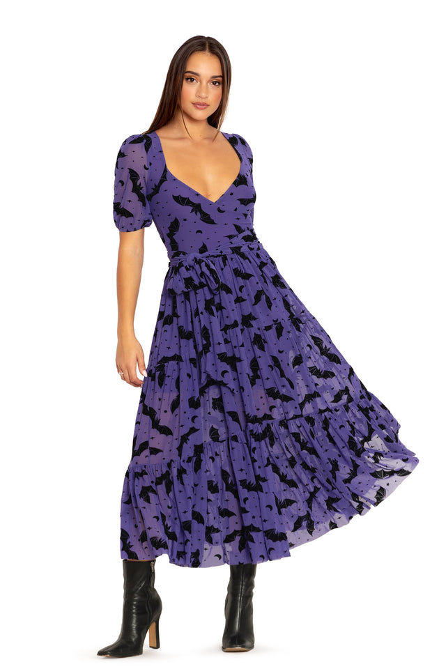 Flock Of Bats Purple Wrap Midaxi Dress - Limited BlackMilk Clothing Flock Of Bats Purple Wrap Midaxi Dress - Limited BlackMilk Clothing