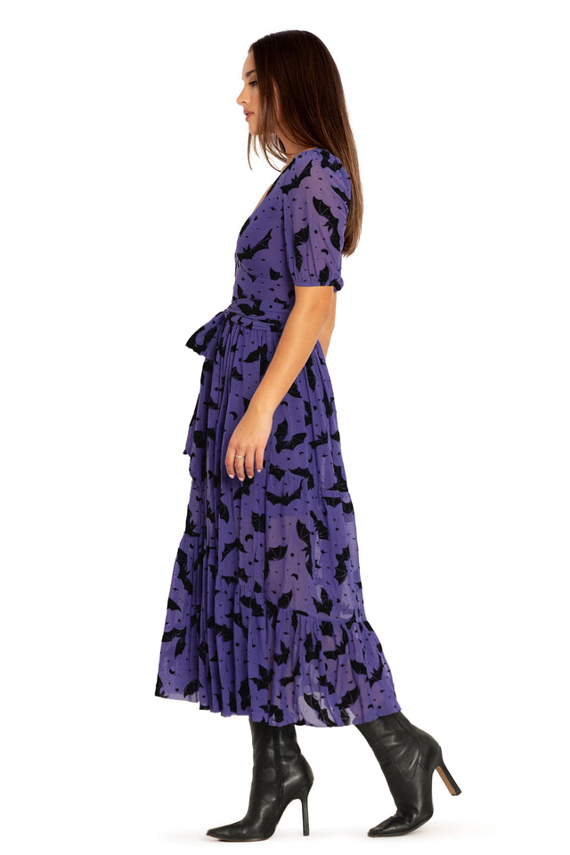 patpat bat dress Flock Of Bats Purple Wrap Midaxi Dress
