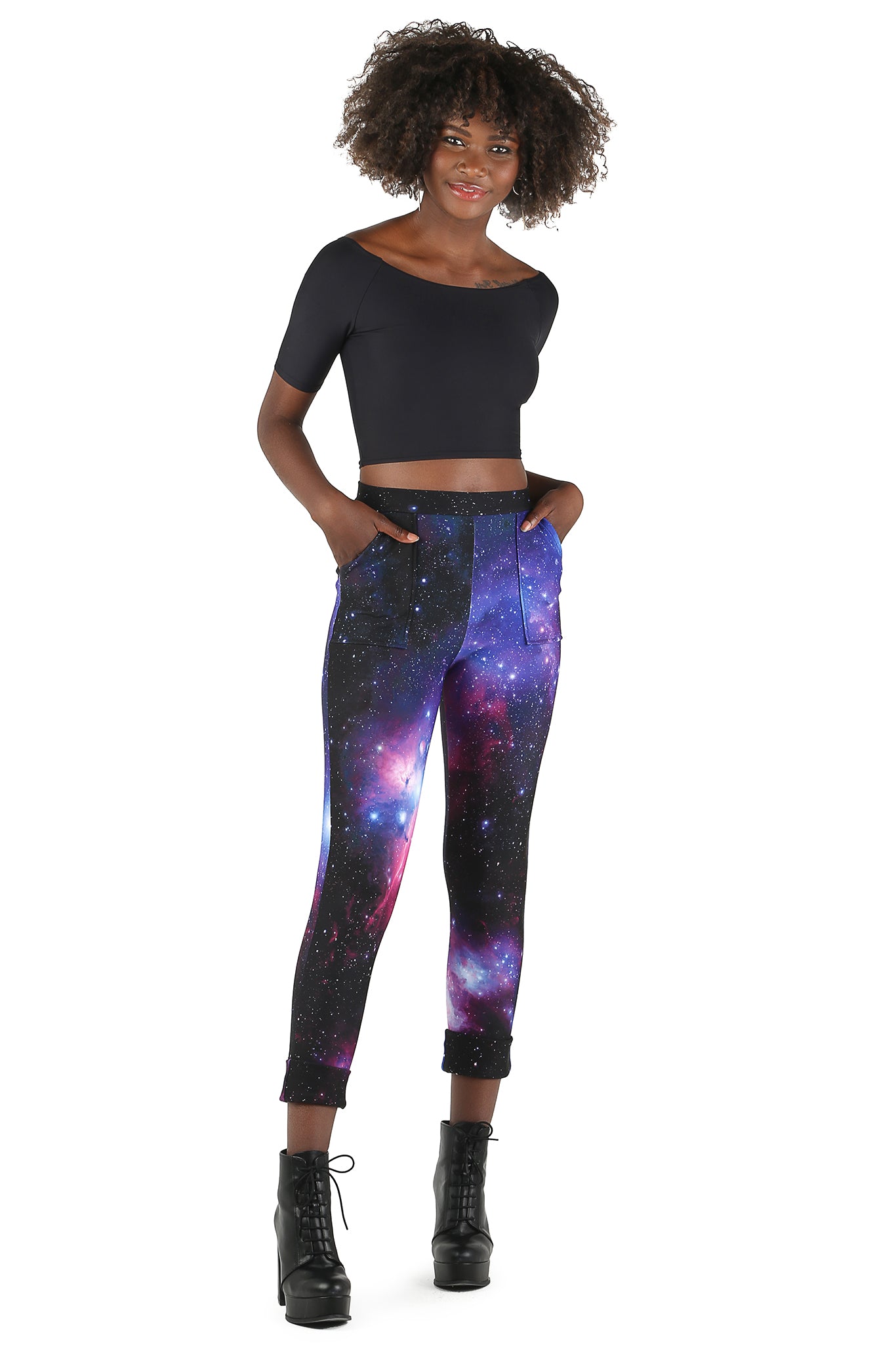 Blackmilk traveller black and outlet purple pants size large