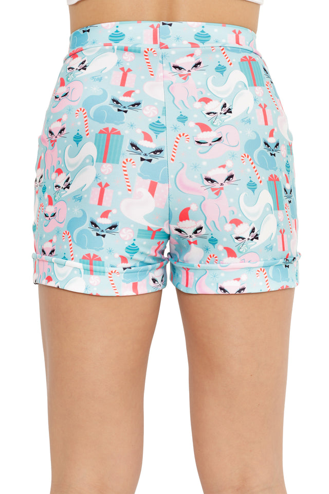 cute holiday shorts purr-esent christmas outfit idea
