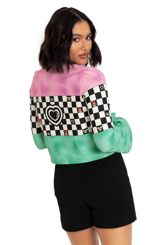 BlackMilk Clothing x Warner Brothers The Powerpuff Girls - Racing Hearts Cropped Bell Sweater - Warner Bros. Merchandise - Collaboration apparel - Licenced.