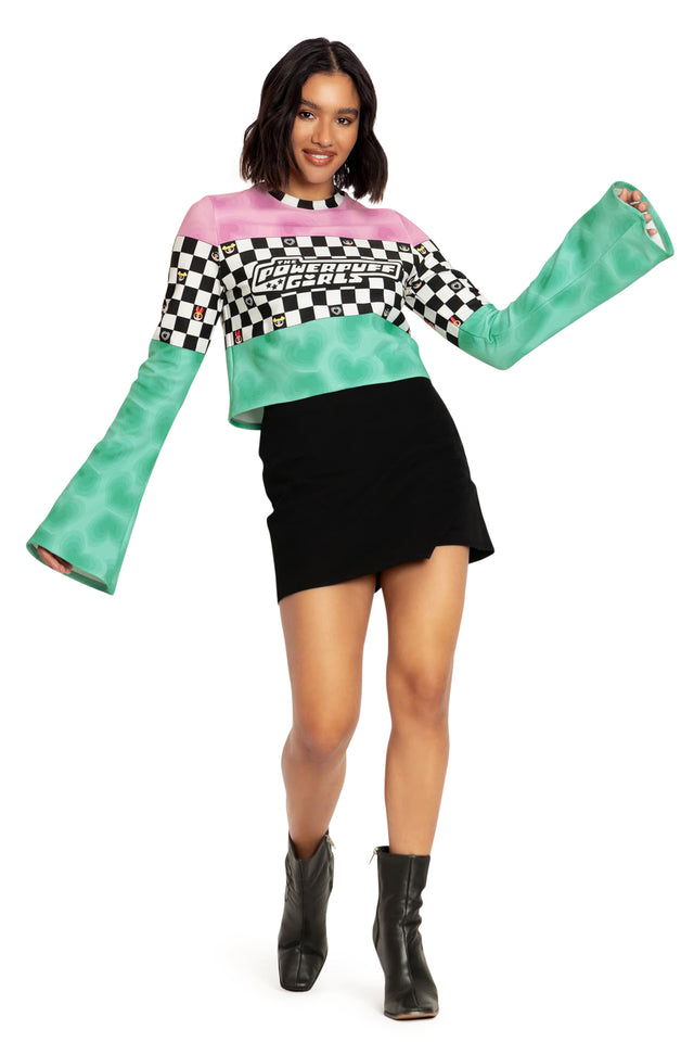BlackMilk Clothing x Warner Brothers The Powerpuff Girls - Racing Hearts Cropped Bell Sweater - Warner Bros. Merchandise - Collaboration apparel - Licenced.