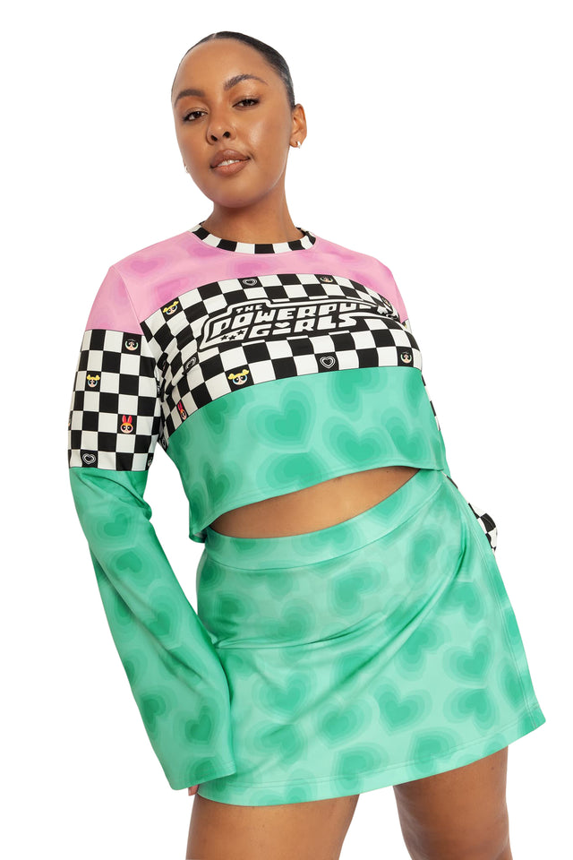 BlackMilk Clothing - Racing Hearts Cropped Bell Sweater