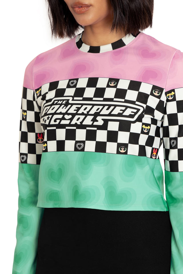 BlackMilk Clothing x Warner Brothers The Powerpuff Girls - Racing Hearts Cropped Bell Sweater - Warner Bros. Merchandise - Collaboration apparel - Licenced.