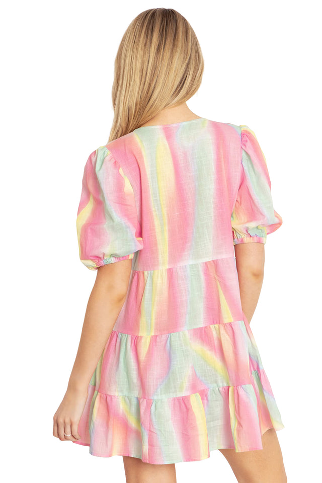 Rainbow Puff Sleeve Smock Dress  Back