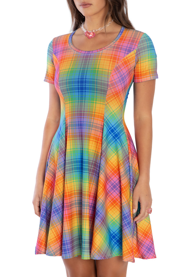 Tartan Rainbow Scoop Longline Evil Tee Dress
