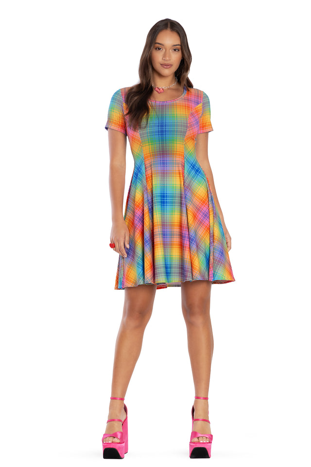 Tartan Rainbow Scoop Longline Evil Tee Dress