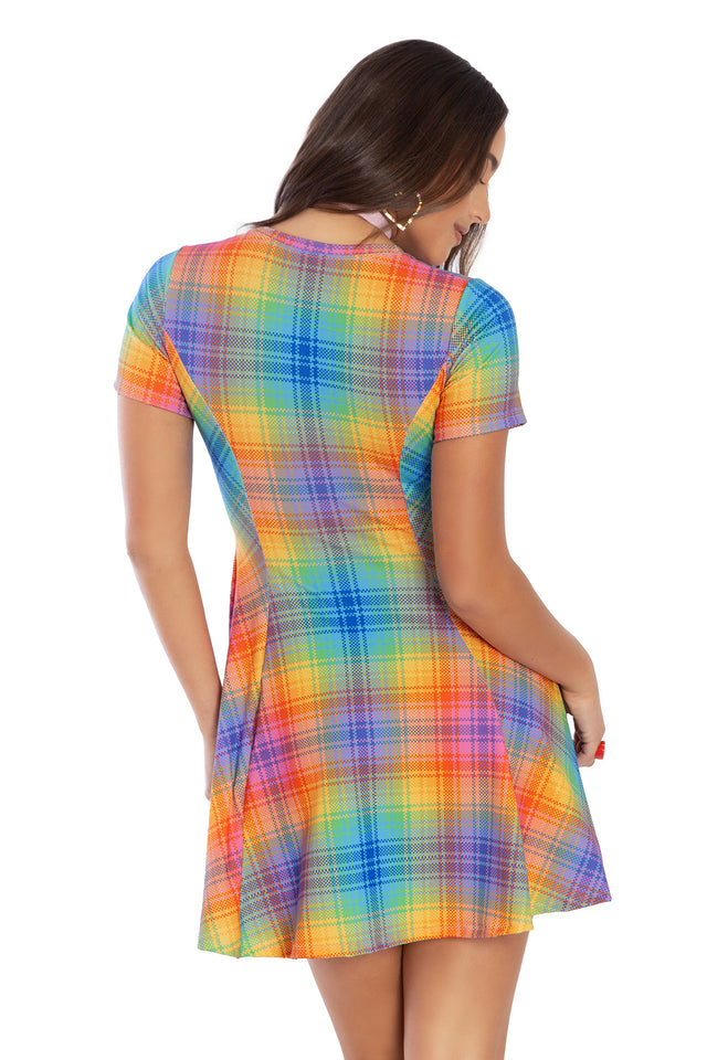 Tartan Rainbow Scoop Evil Tee Dress