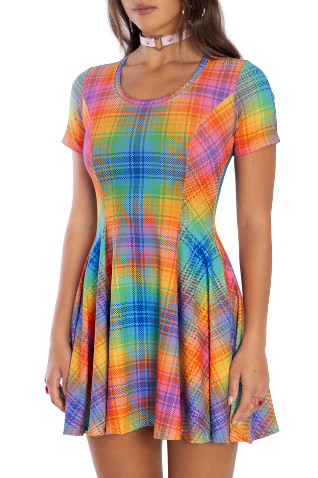 Tartan Rainbow Scoop Evil Tee Dress - Limited BlackMilk Clothing Tartan Rainbow Scoop Evil Tee Dress - Limited BlackMilk Clothing