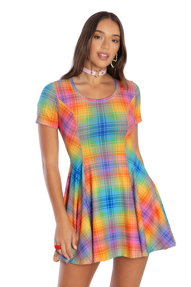 Tartan Rainbow Scoop Evil Tee Dress