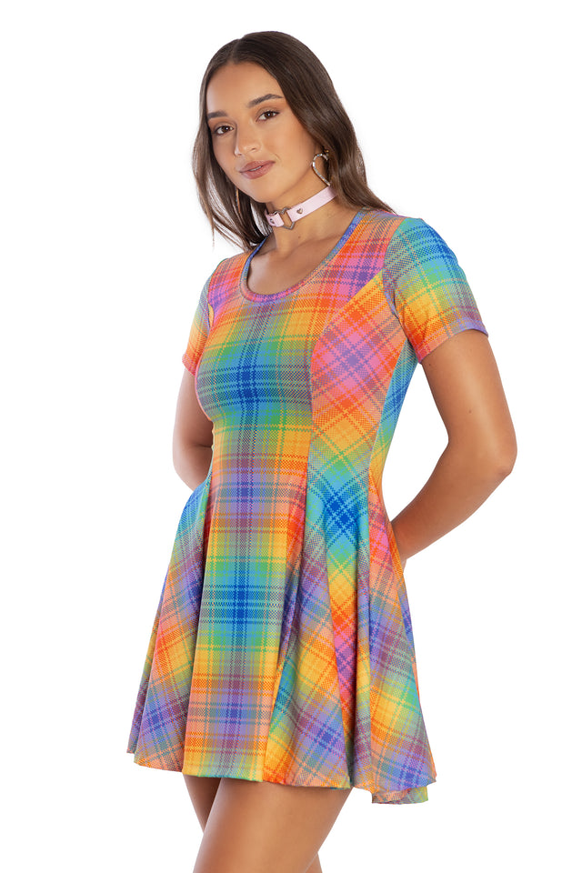 Tartan Rainbow Scoop Evil Tee Dress