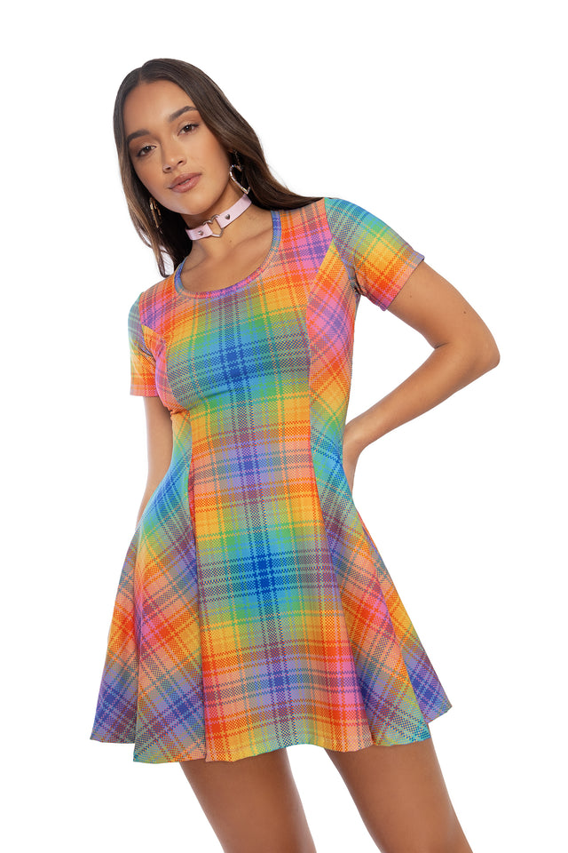 Tartan Rainbow Scoop Evil Tee Dress