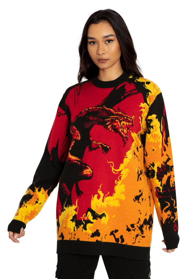 Red Dragon Oversized Knit Sweater