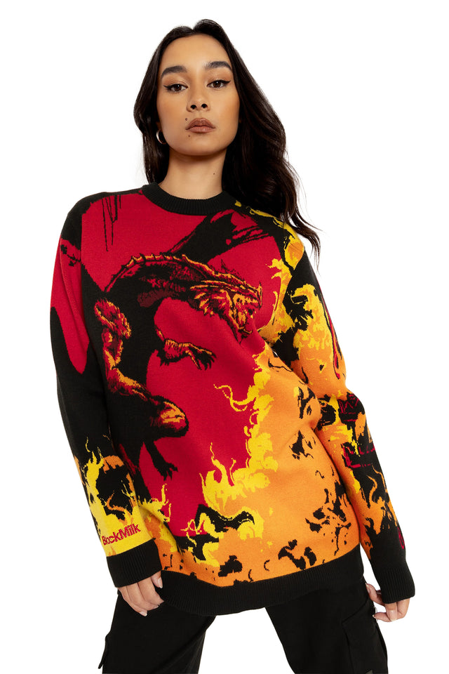 Red Dragon Oversized Knit Sweater