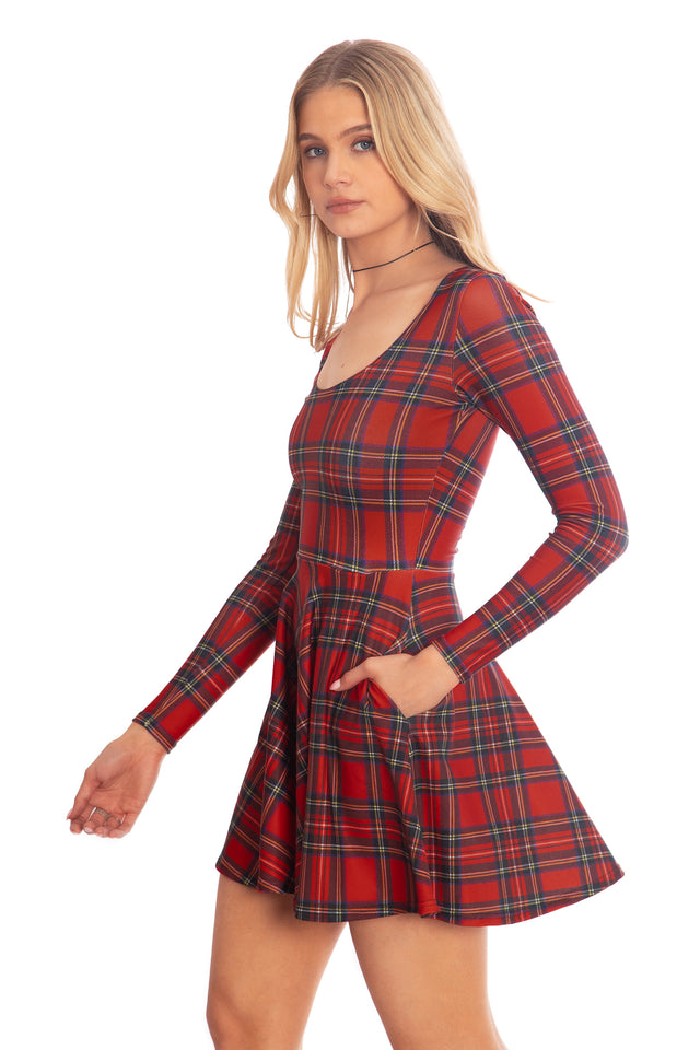 Tartan Red Toastie Long Sleeve Skater Dress