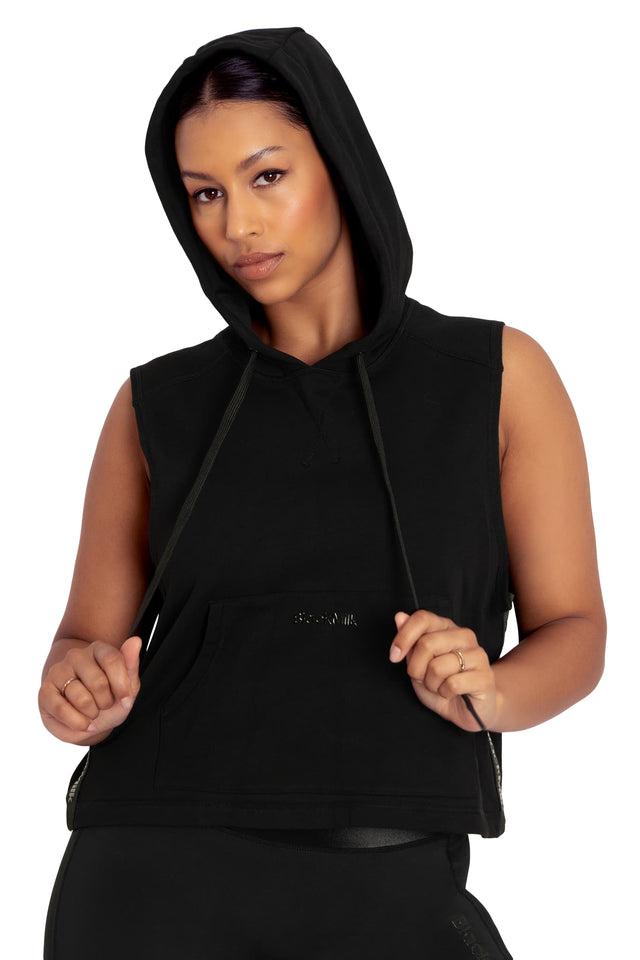BlackMilk Clothing - Reppin' It Black Sleeveless Hoodie