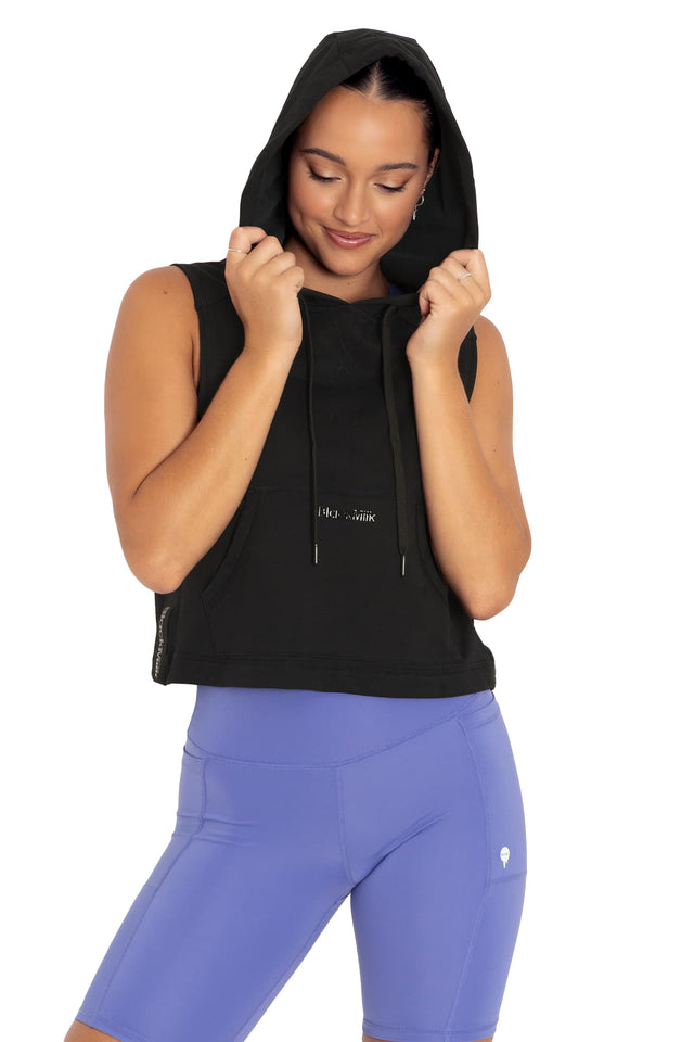 BlackMilk Clothing - Reppin' It Black Sleeveless Hoodie