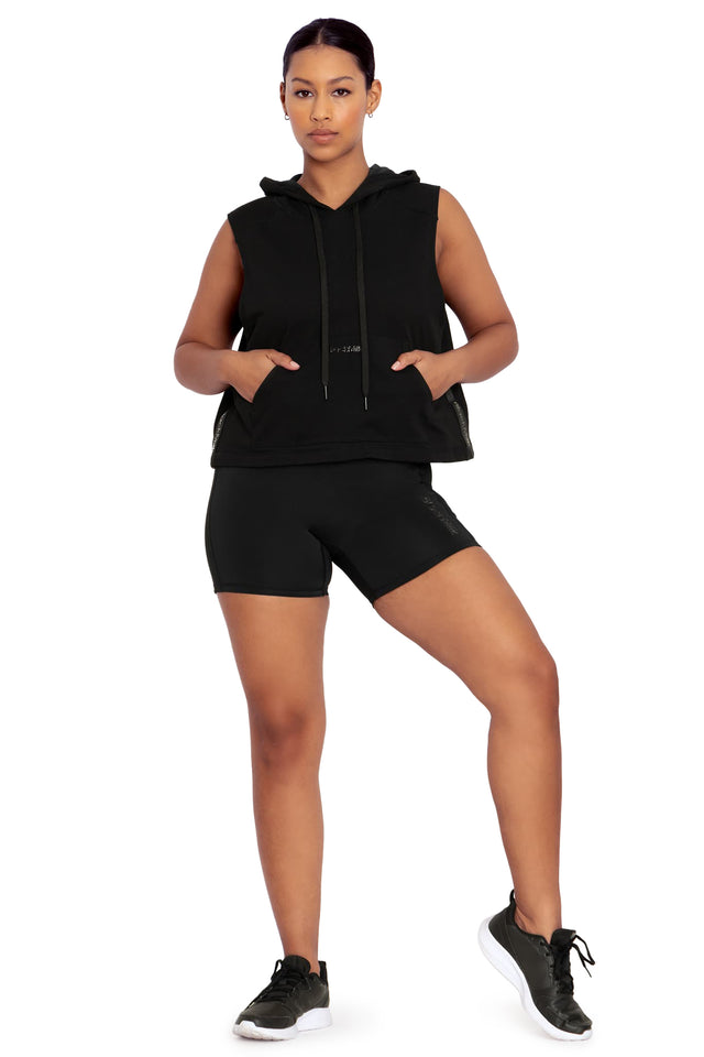 BlackMilk Clothing - Reppin' It Black Sleeveless Hoodie
