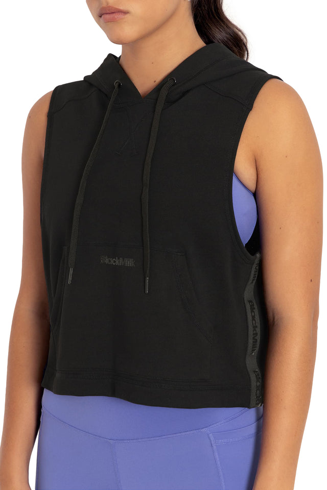 BlackMilk Clothing - Reppin' It Black Sleeveless Hoodie