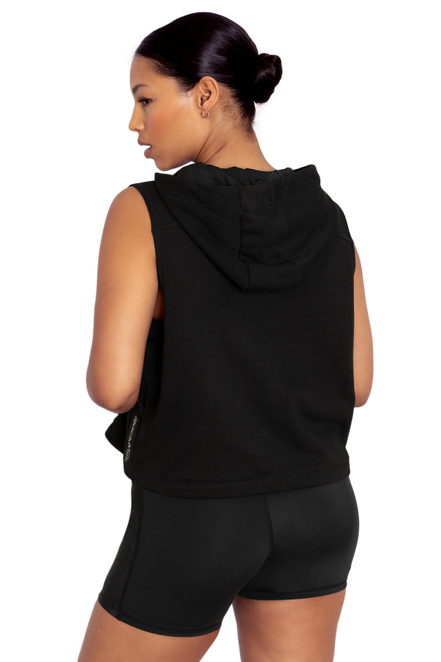 BlackMilk Clothing - Reppin' It Black Sleeveless Hoodie