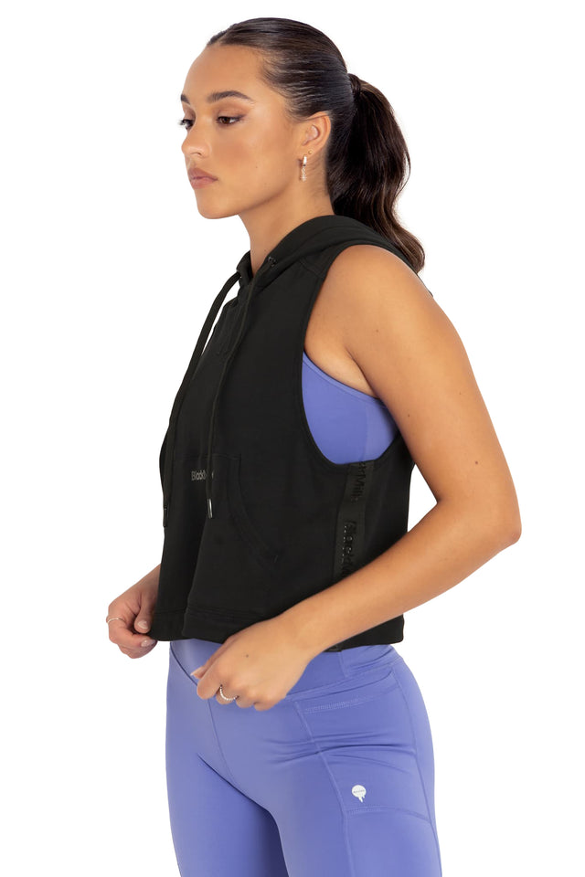 BlackMilk Clothing - Reppin' It Black Sleeveless Hoodie