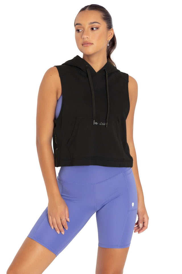BlackMilk Clothing - Reppin' It Black Sleeveless Hoodie