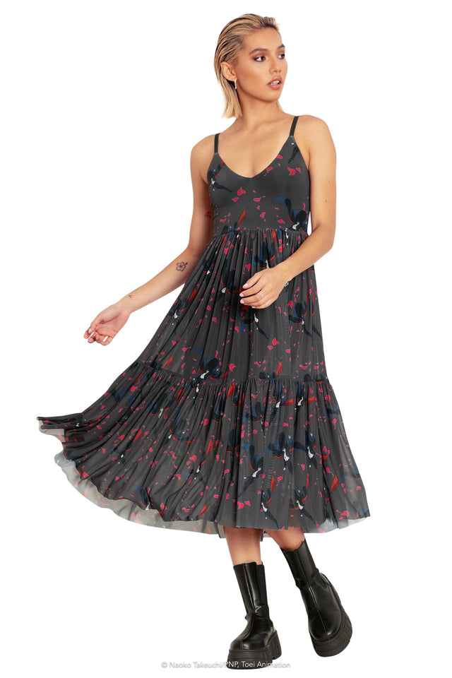 Roses And Tuxedo Mask Sheer Midaxi Dress Front