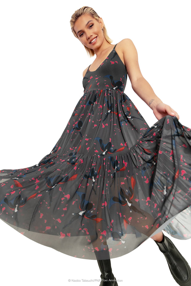 Roses And Tuxedo Mask Sheer Midaxi Dress Wide