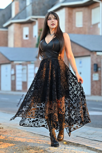 Route 666 Skull Lace Handkerchief Maxi Dress - Limited BlackMilk Clothing Route 666 Skull Lace Handkerchief Maxi Dress - Limited BlackMilk Clothing