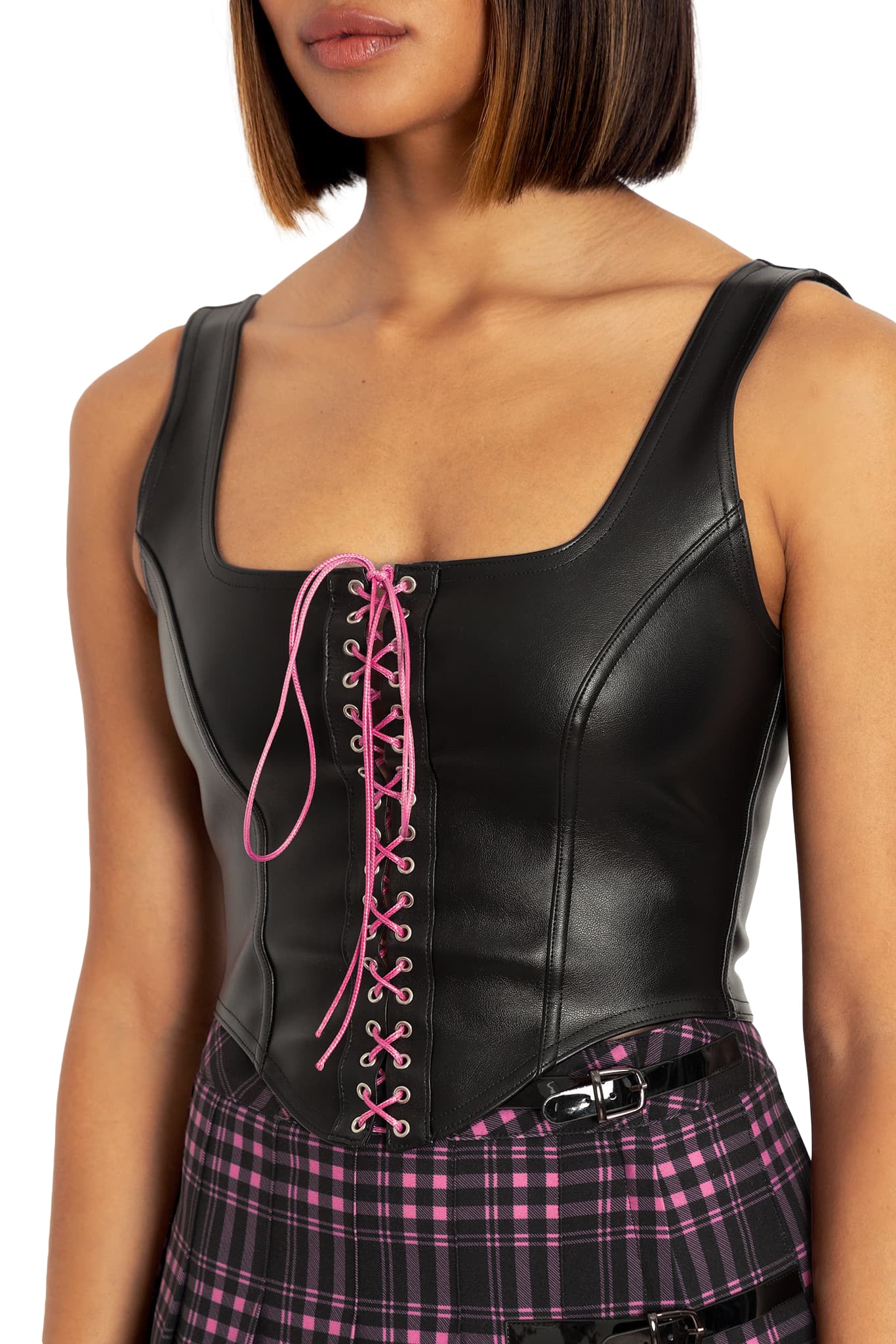 Route 66 Pink Lace Up Corset Top - Limited – BlackMilk Clothing
