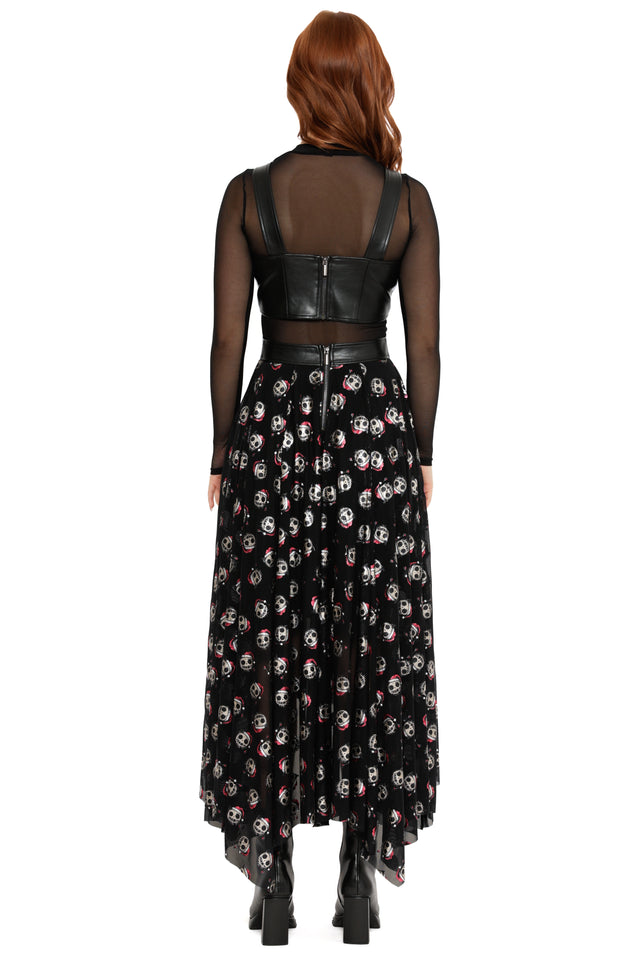 alternative christmas maxi dress with skull pattern holiday styling