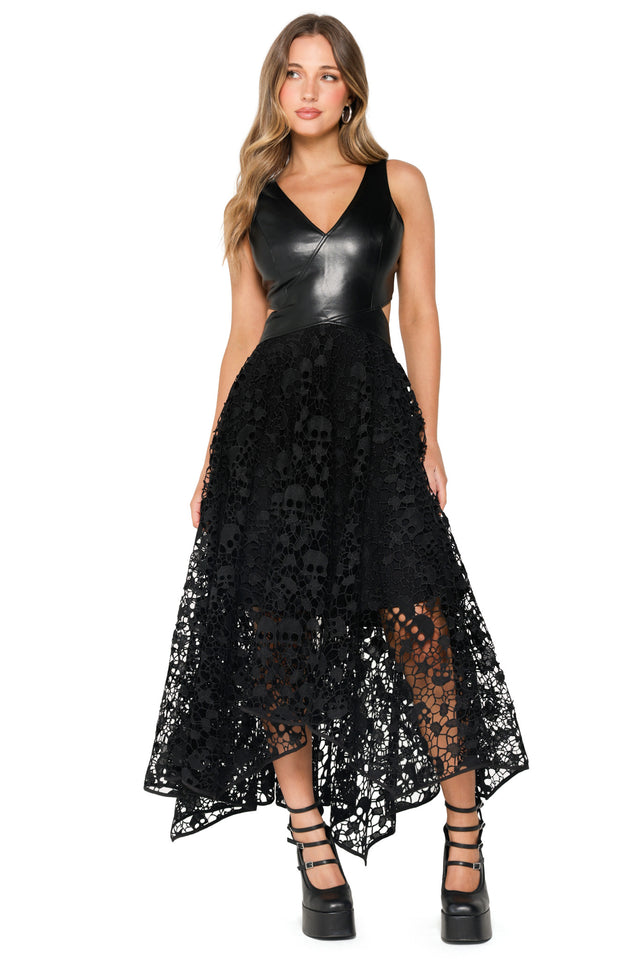Route 666 Skull Lace Handkerchief Maxi Dress