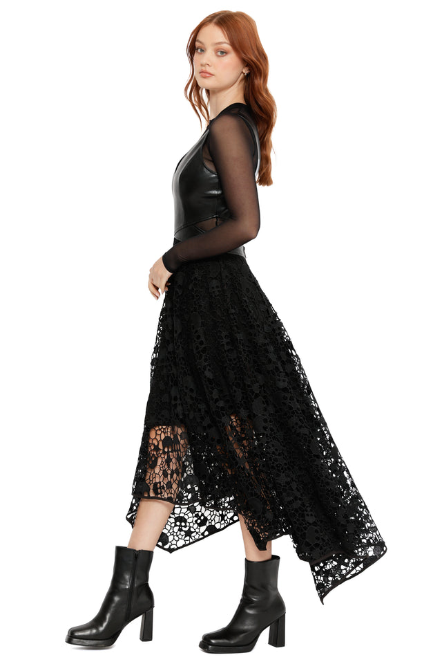 Route 666 Skull Lace Handkerchief Maxi Dress - Limited BlackMilk Clothing Route 666 Skull Lace Handkerchief Maxi Dress - Limited BlackMilk Clothing