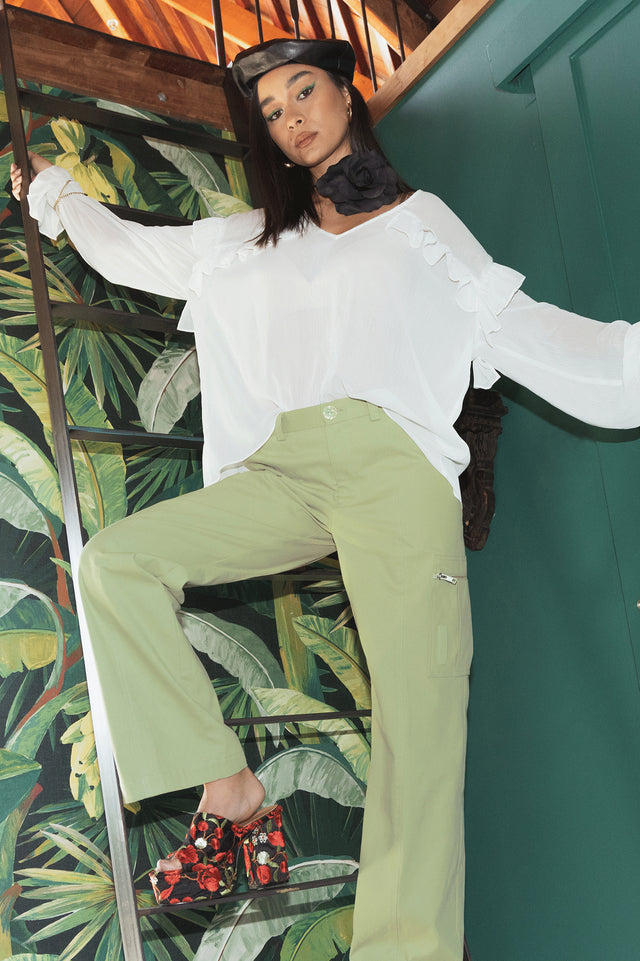 Sage Wide Leg Cargo Pants Campaign 