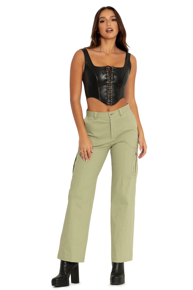 Sage Wide Leg Cargo Pants  Front