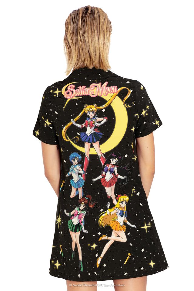 Sailor Guardians Sparkle Short Sleeve Button Up Dress Back