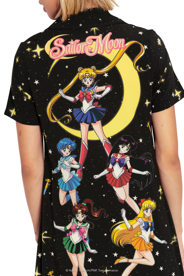 Sailor Guardians Sparkle Short Sleeve Button Up Dress Print