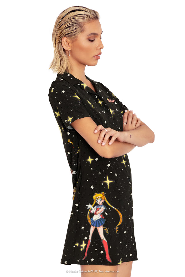 Sailor Guardians Sparkle Short Sleeve Button Up Dress Side