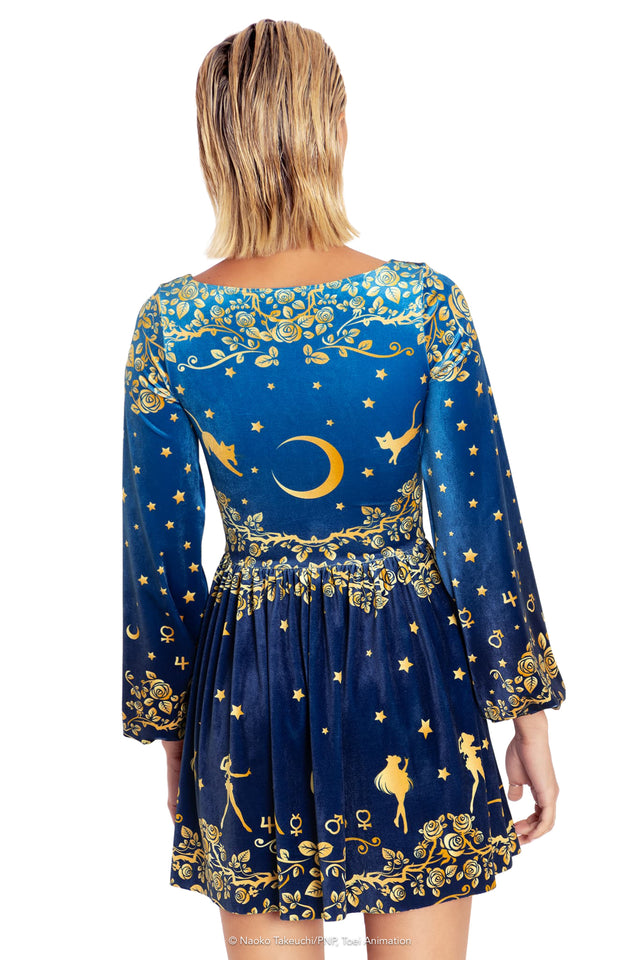 BlackMilk Clothing x Pretty Guardian Sailor Moon - Sailor Guardians Stars Velvet Squared Up Bishop Dress - Sailor Moon Merchandise - Collaboration apparel - Licenced.