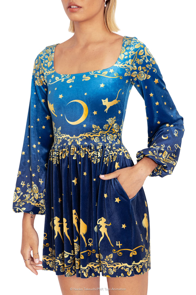 BlackMilk Clothing x Pretty Guardian Sailor Moon - Sailor Guardians Stars Velvet Squared Up Bishop Dress - Sailor Moon Merchandise - Collaboration apparel - Licenced.