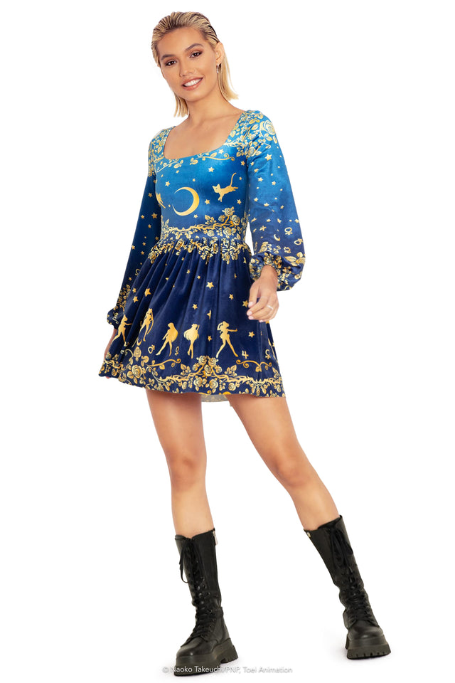 BlackMilk Clothing x Pretty Guardian Sailor Moon - Sailor Guardians Stars Velvet Squared Up Bishop Dress - Sailor Moon Merchandise - Collaboration apparel - Licenced.