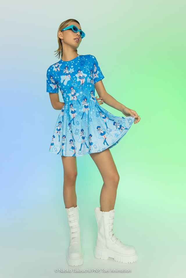 BlackMilk Clothing x Pretty Guardian Sailor Moon - Sailor Mercury Evil Tee Dress - Sailor Moon Merchandise - Collaboration apparel - Licenced.