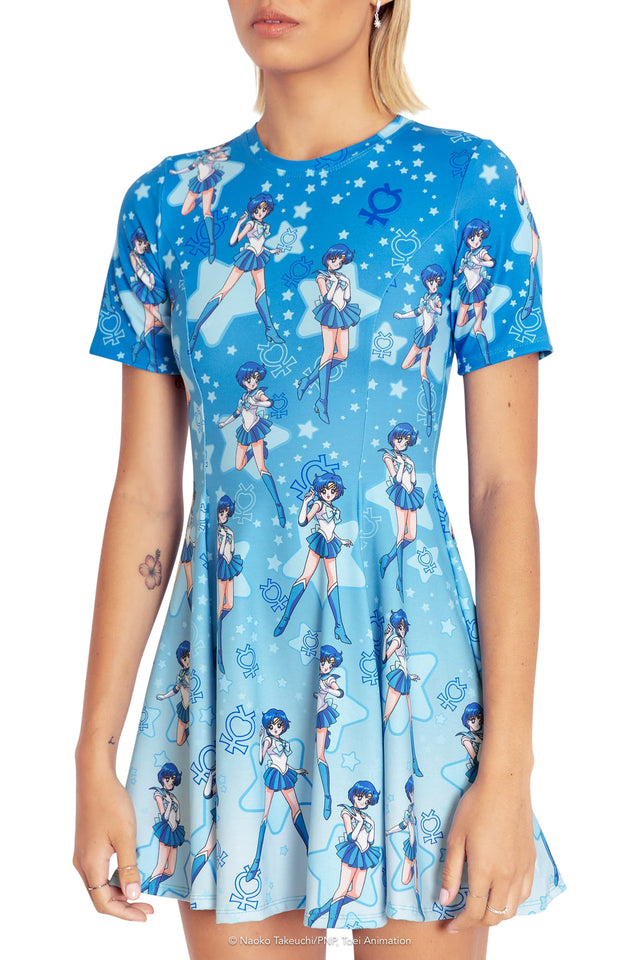 BlackMilk Clothing x Pretty Guardian Sailor Moon - Sailor Mercury Evil Tee Dress - Sailor Moon Merchandise - Collaboration apparel - Licenced.