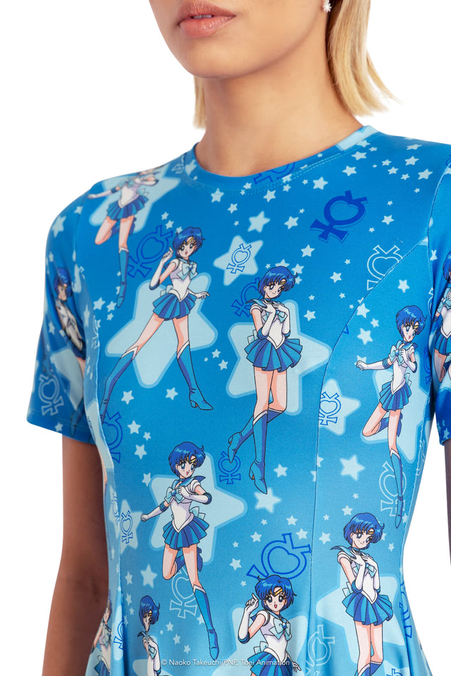 BlackMilk Clothing x Pretty Guardian Sailor Moon - Sailor Mercury Longline Evil Tee Dress - Sailor Moon Merchandise - Collaboration apparel - Licenced.