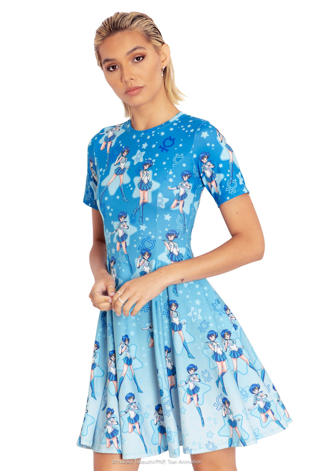 BlackMilk Clothing x Pretty Guardian Sailor Moon - Sailor Mercury Longline Evil Tee Dress - Sailor Moon Merchandise - Collaboration apparel - Licenced.