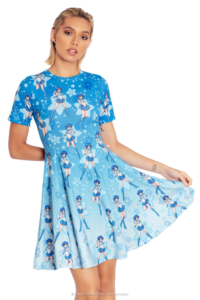 BlackMilk Clothing x Pretty Guardian Sailor Moon - Sailor Mercury Longline Evil Tee Dress - Sailor Moon Merchandise - Collaboration apparel - Licenced.